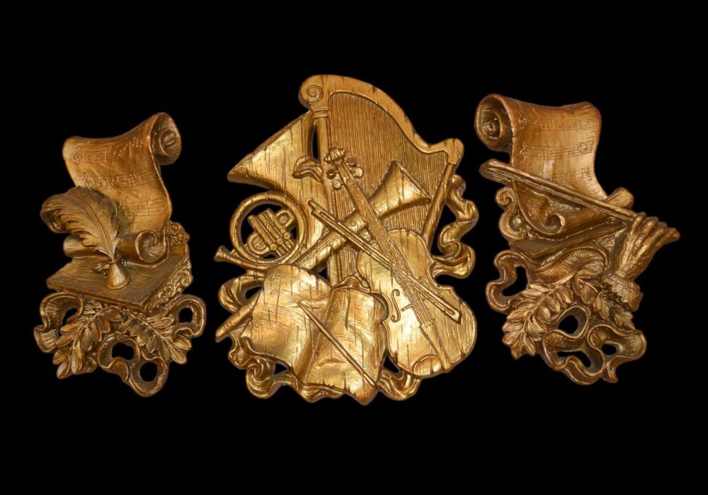Vintage Music is Beautiful 1970s Gold Wall Art Grande Baroque